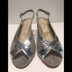 AGL matte silver mid heel adjustable sling